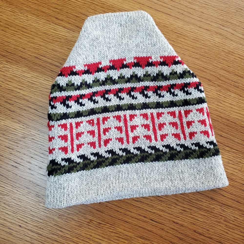 Vintage Wool Blend Knit Hat Green Red Black Natural Made in USA